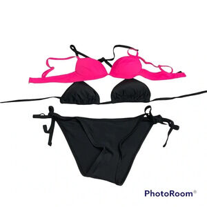 Smart & Sexy bikini suit and additional top black/ hot pink size M
